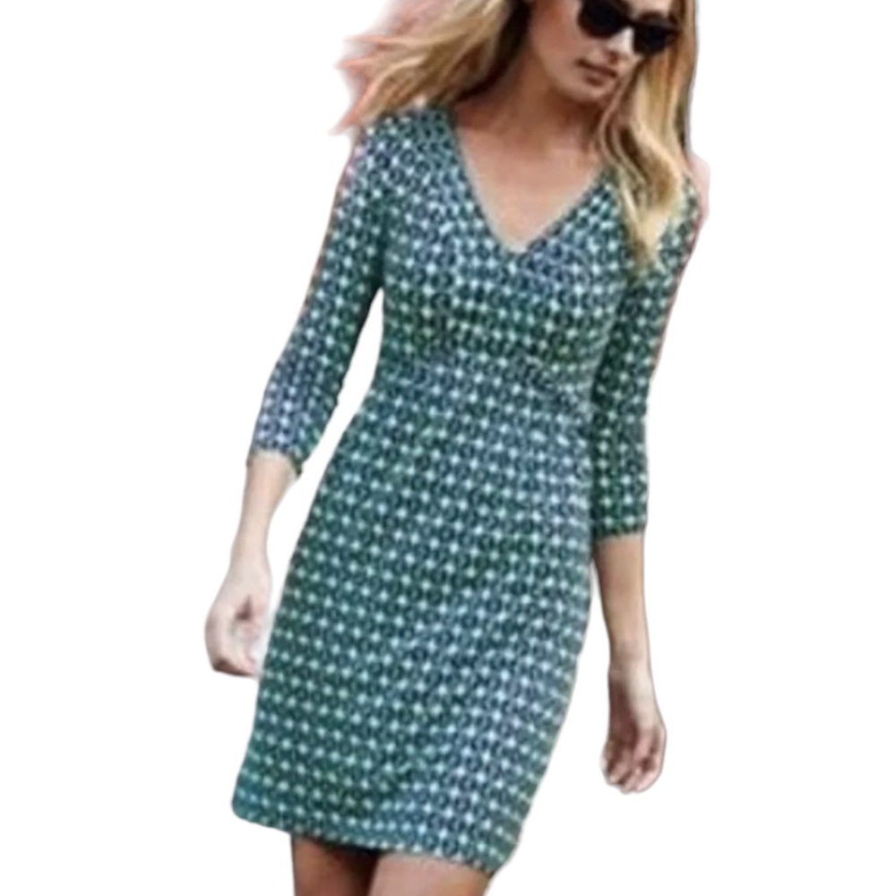 Boden Dorothy Green Print Long Sleeve Dress